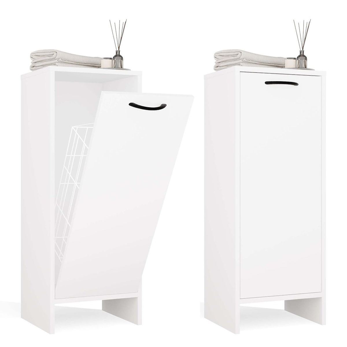 Armoire de salle de bain NINA 1K BLANCHE 1 Panier à linge Étagère Colonne pour salle de bain