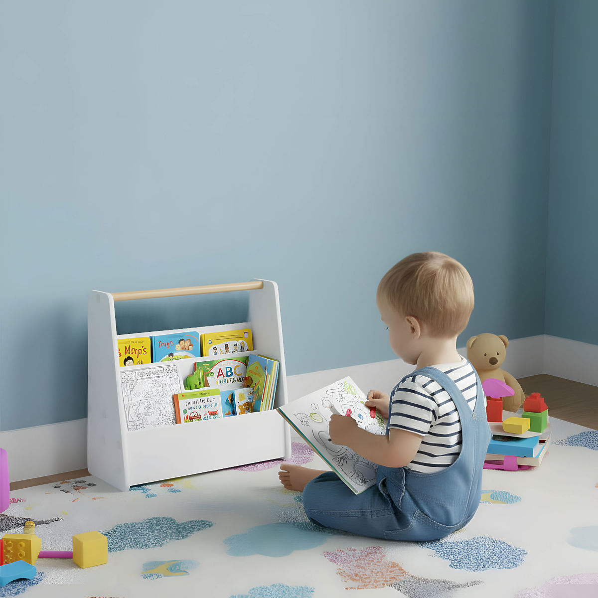 Bibliothèque pour enfants Montessori étagère à livres organisateur 2 niveaux blanc ECOTOYS