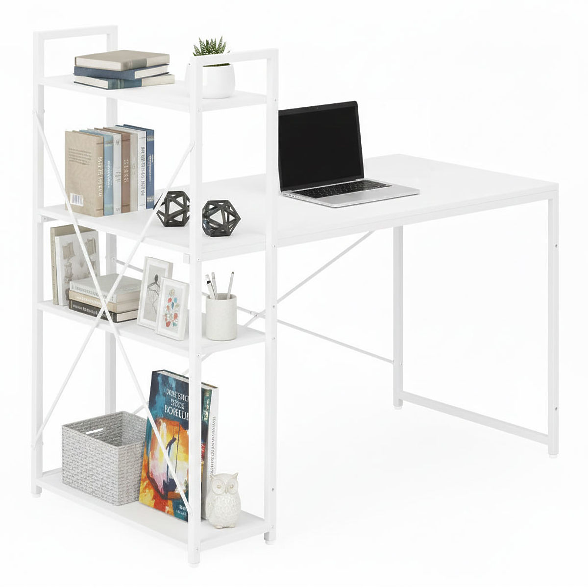 Bureau d'ordinateur scolaire 120x60 cm avec étagère à 3 niveaux blanc ModernHome