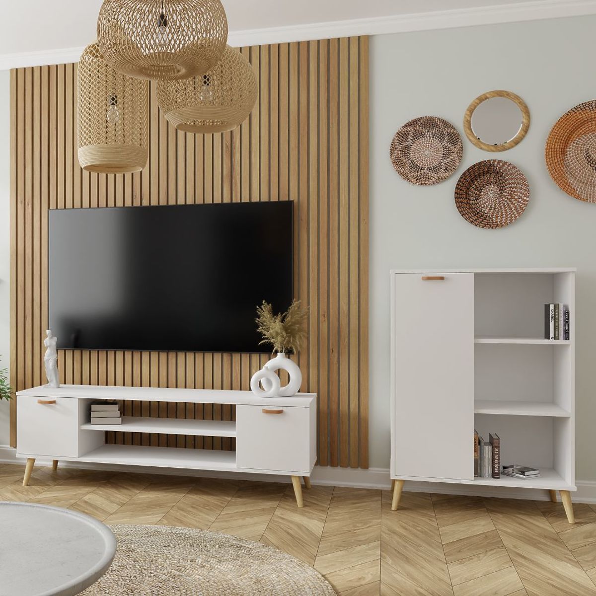 Étagère armoire Fondi blanche, style scandinave