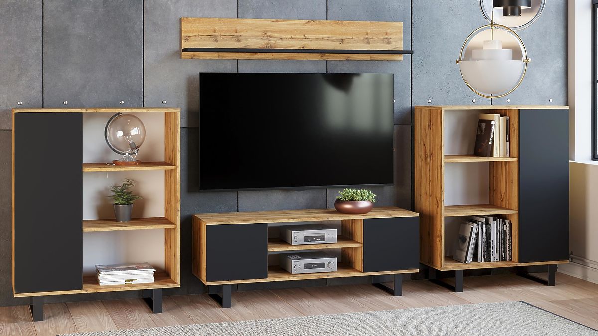 Étagère armoire Fondi chêne craft doré - noir, style loft