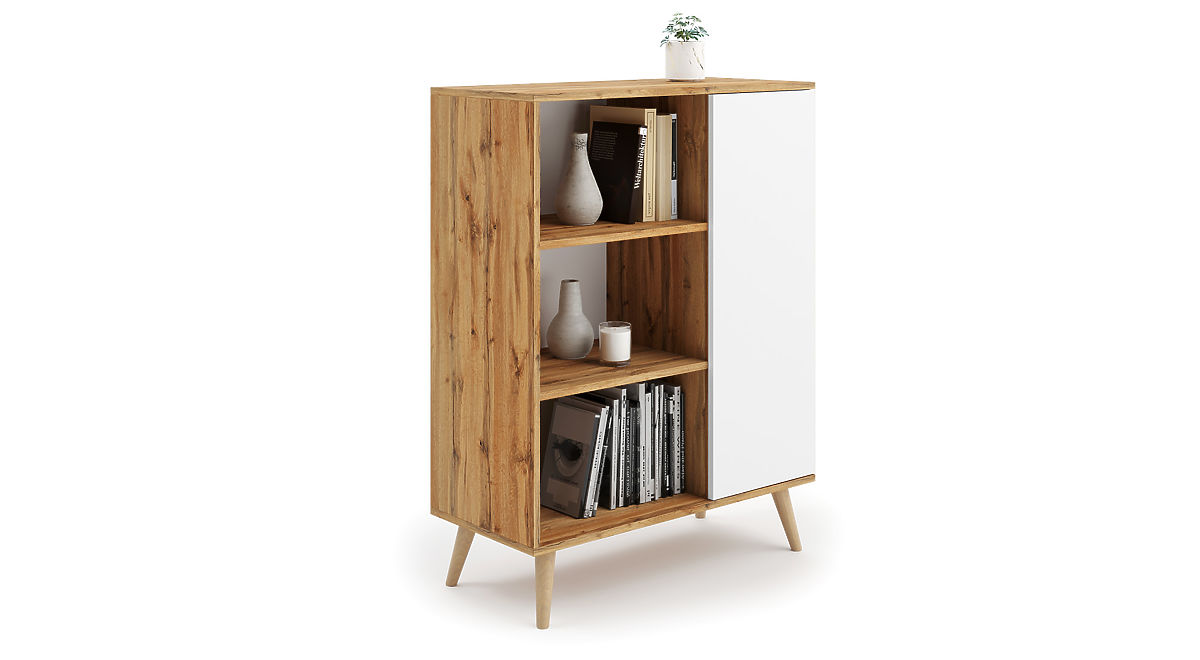 Étagère armoire Fondi chêne doré craft - blanc, style scandinave