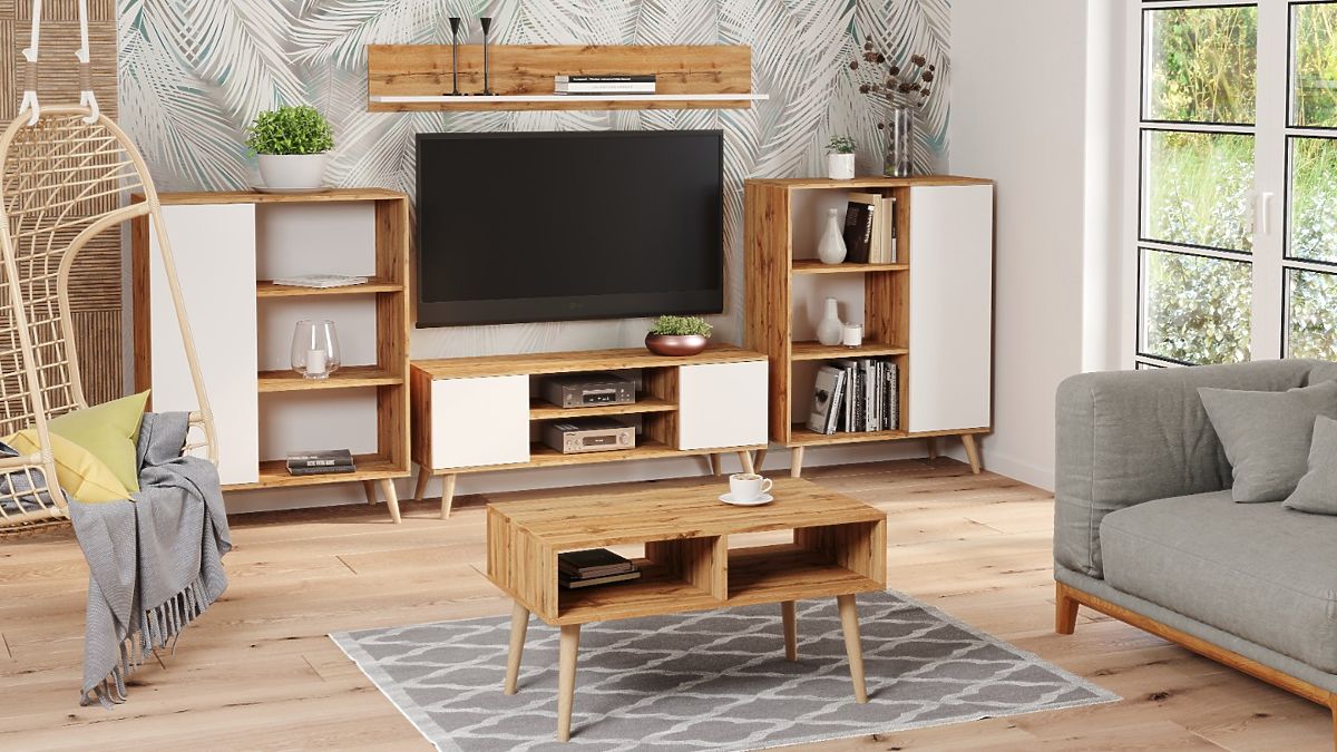 Étagère armoire Fondi chêne doré craft - blanc, style scandinave