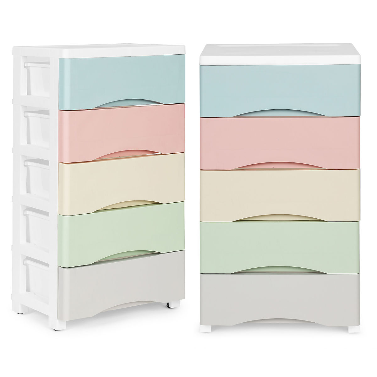 Étagère avec 5 tiroirs coulissants, pieds à roulettes, tiroirs colorés ModernHome