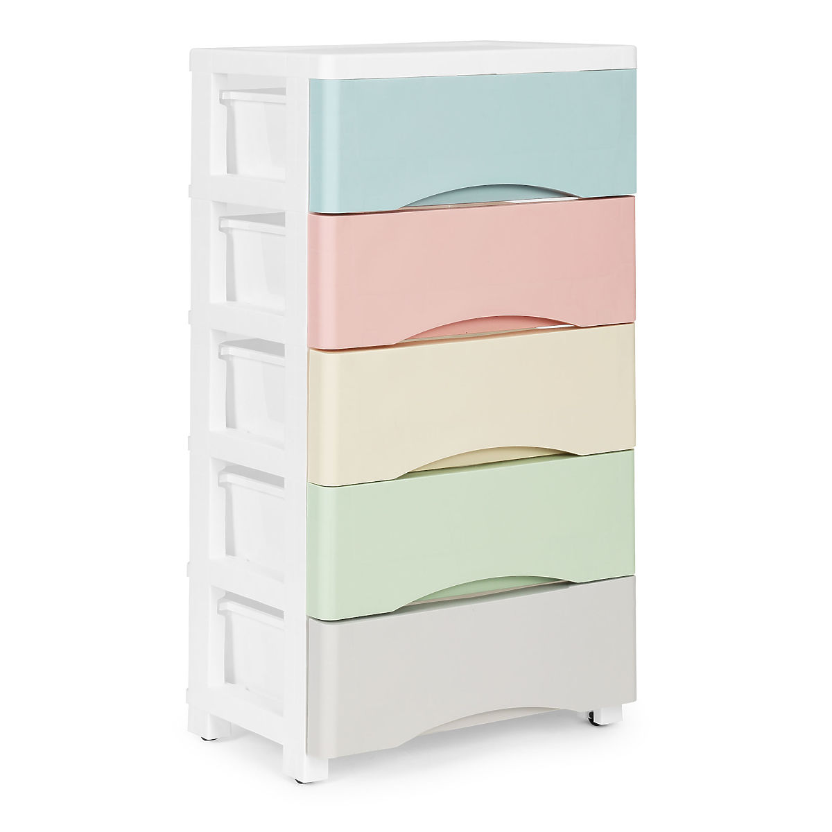 Étagère avec 5 tiroirs coulissants, pieds à roulettes, tiroirs colorés ModernHome