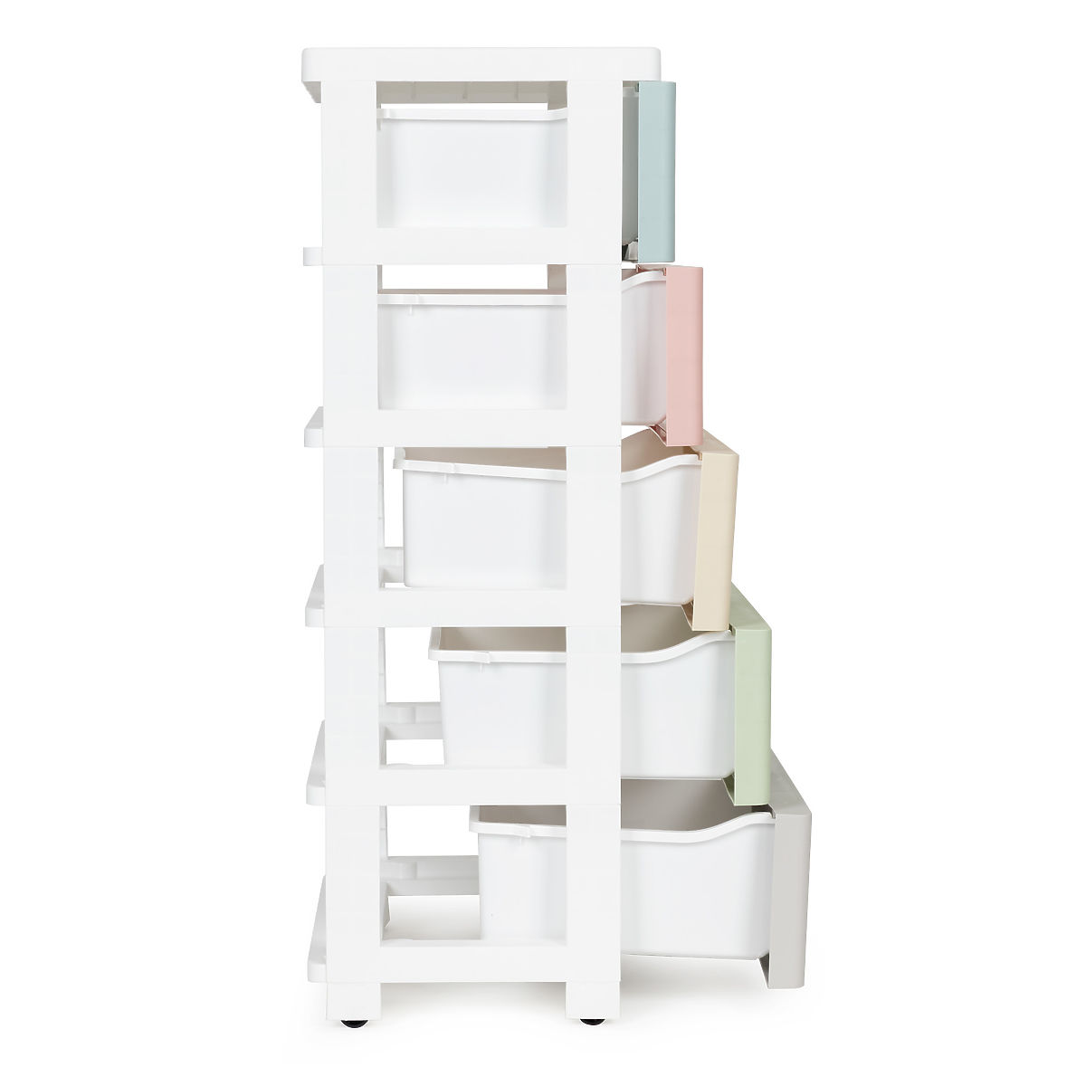 Étagère avec 5 tiroirs coulissants, pieds à roulettes, tiroirs colorés ModernHome