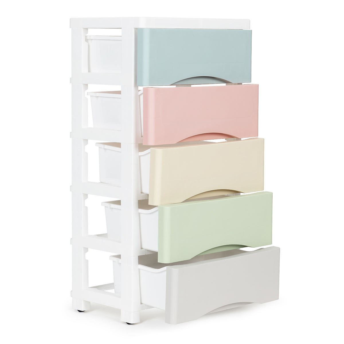 Étagère avec 5 tiroirs coulissants, pieds à roulettes, tiroirs colorés ModernHome