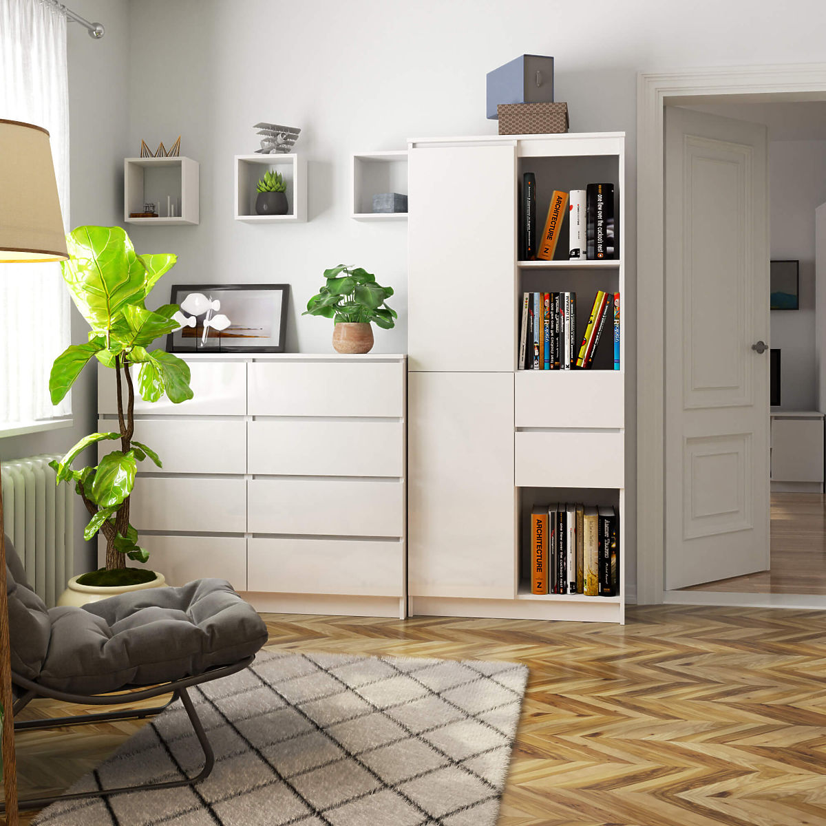 ÉTAGÈRE DE BUREAU R 80 cm CLP R15 PK BLANC / BLANC BRILLANT