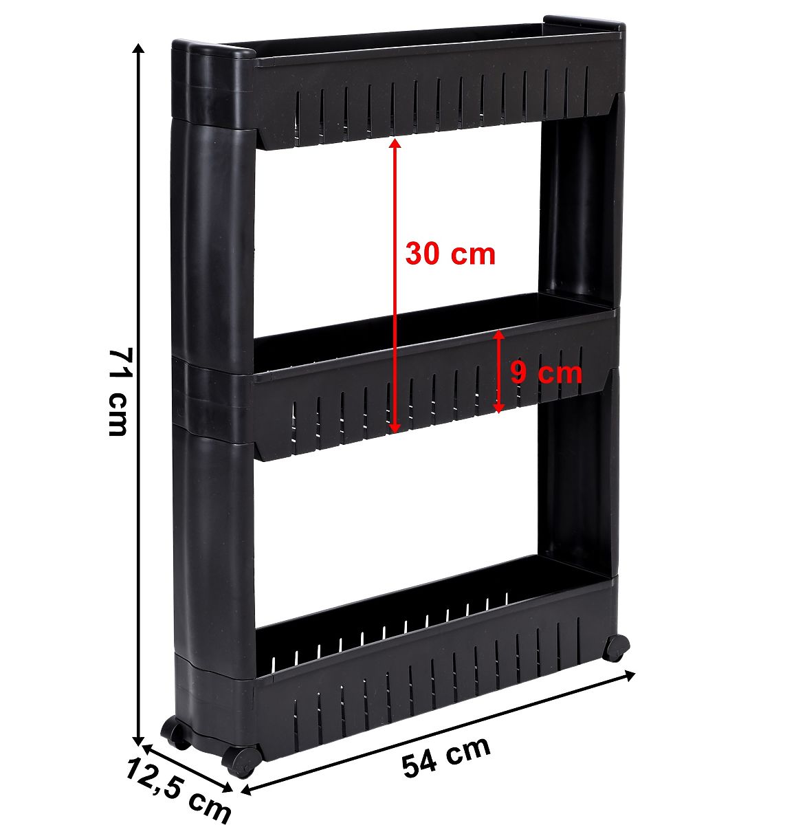 Étagère de cuisine et salle de bain noire 3 niveaux Leira
