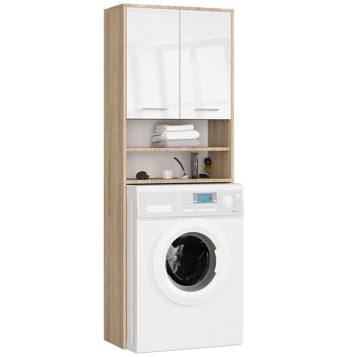 ÉTAGÈRE DE SALLE DE BAIN FIN AU-DESSUS DE LA MACHINE À LAVER CHÊNE SONOMA / BRILLANT BLANC