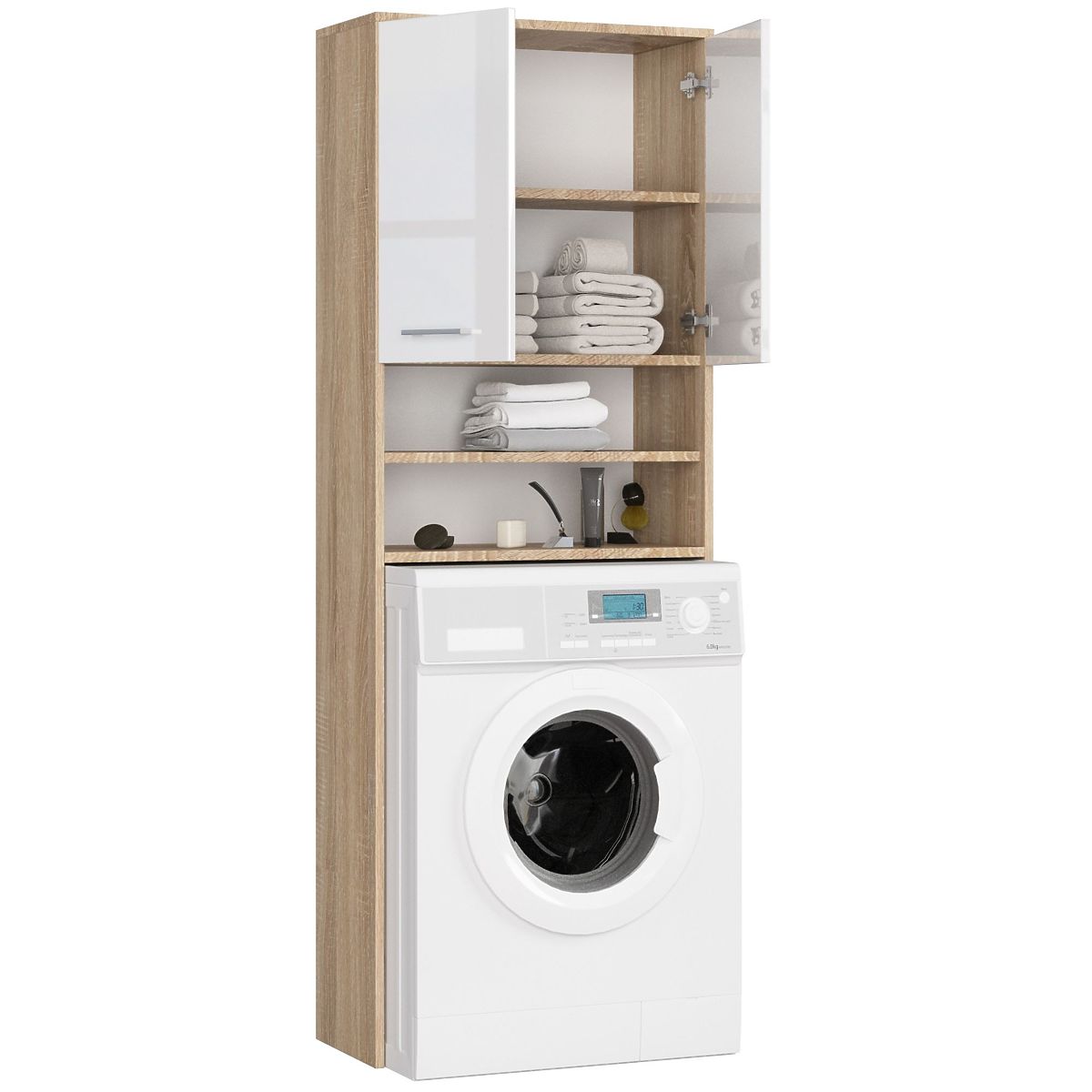 ÉTAGÈRE DE SALLE DE BAIN FIN AU-DESSUS DE LA MACHINE À LAVER CHÊNE SONOMA / BRILLANT BLANC