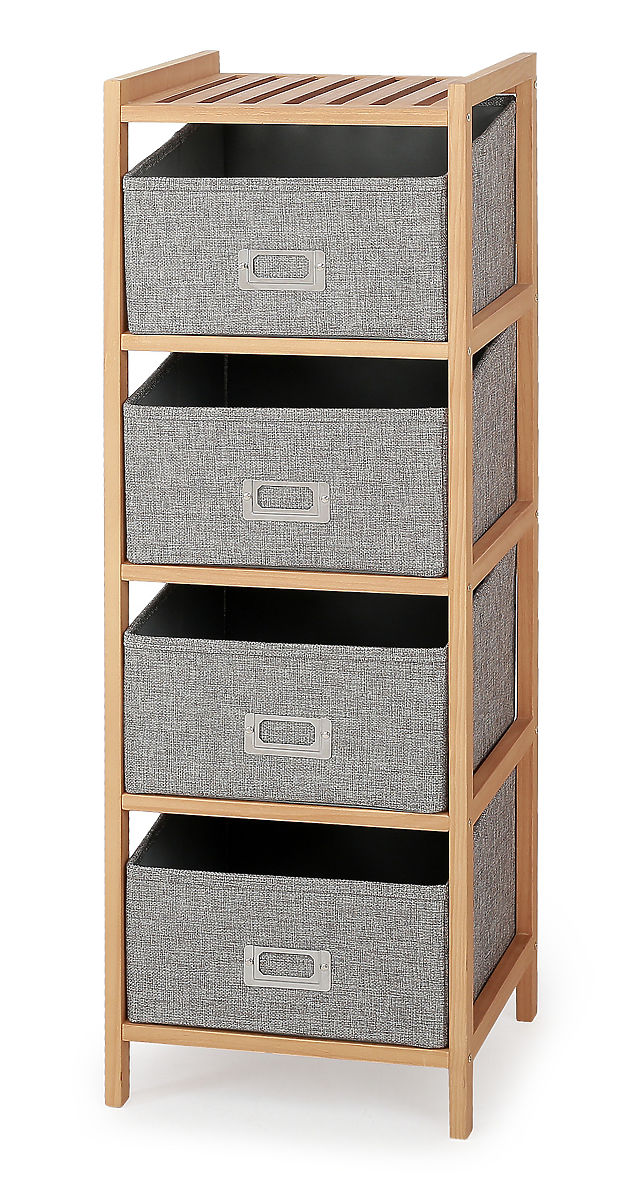 Étagère en bois avec boîtes REG-10 - naturel/gris