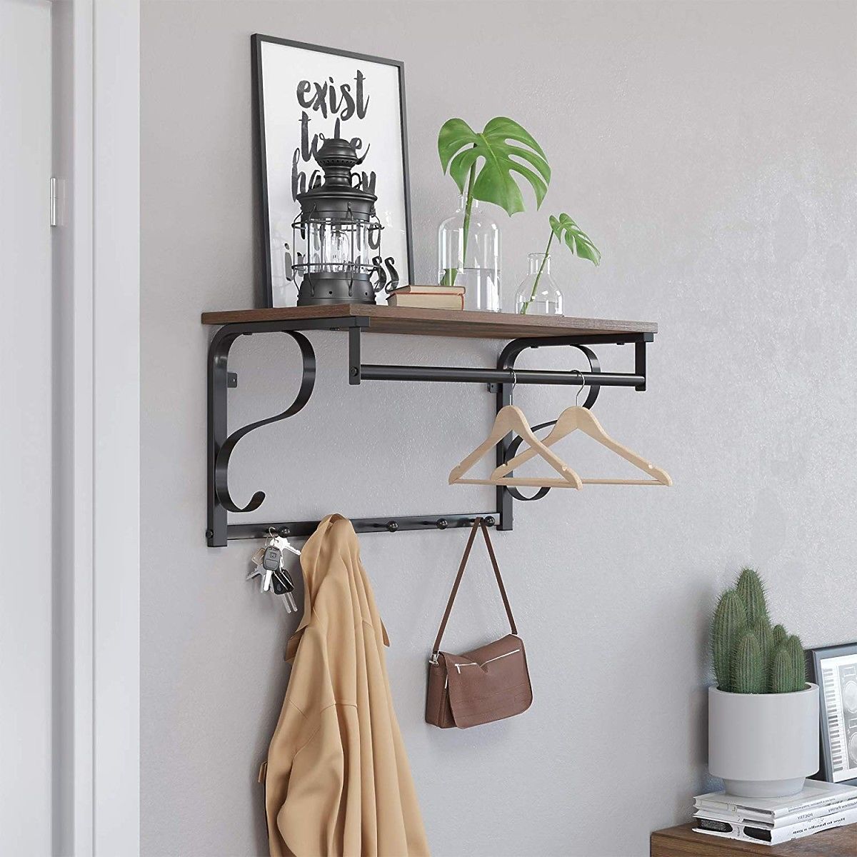 Étagère en bois avec crochets pour vêtements LOFT