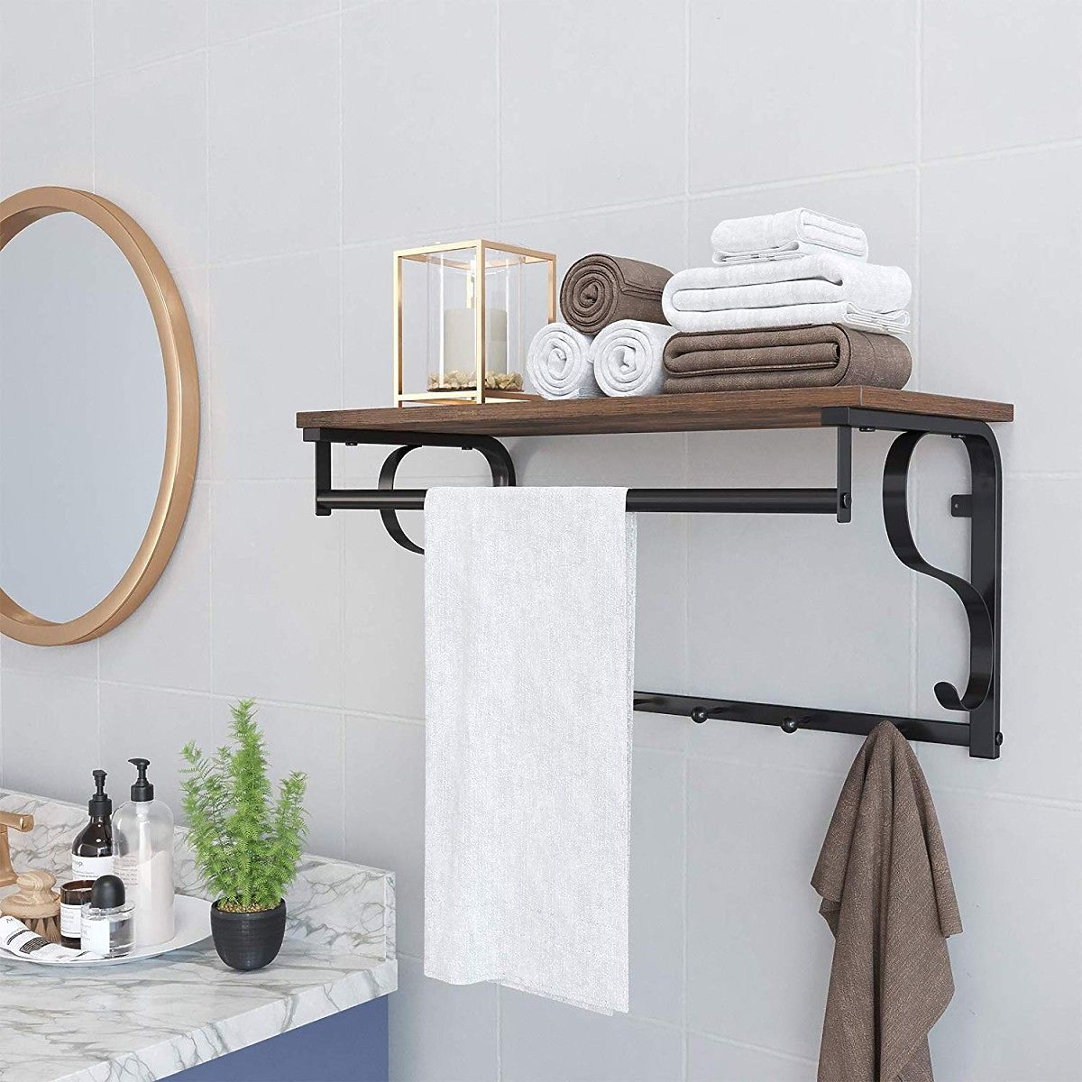 Étagère en bois avec crochets pour vêtements LOFT