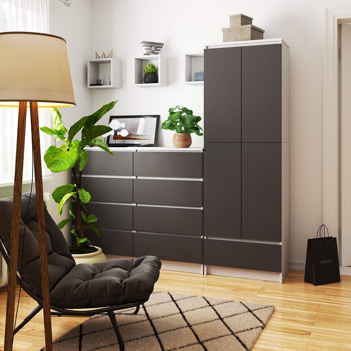 ÉTAGÈRE FERMÉE R60 2D 1SZ CLP PK BLANC / GRIS
