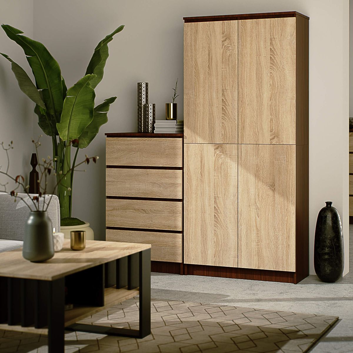 ÉTAGÈRE FERMÉE R80 2D 8P CLP WENGE / SONOMA