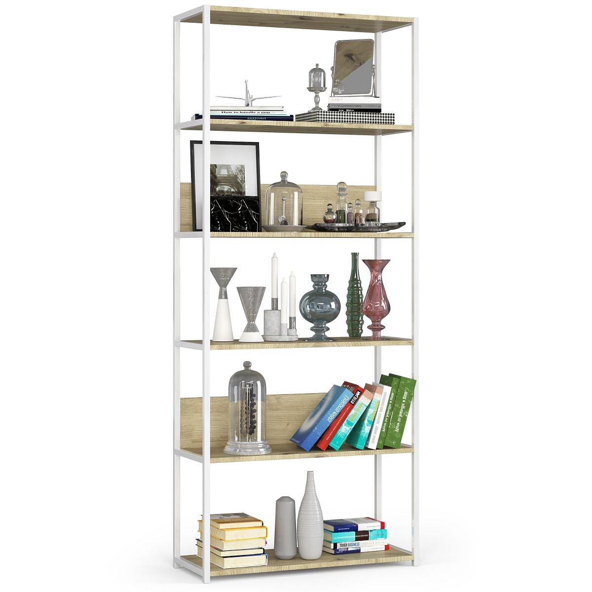 ÉTAGÈRE MÉTALLIQUE LOFT 800 BLANC/CHÊNE ARTISAN