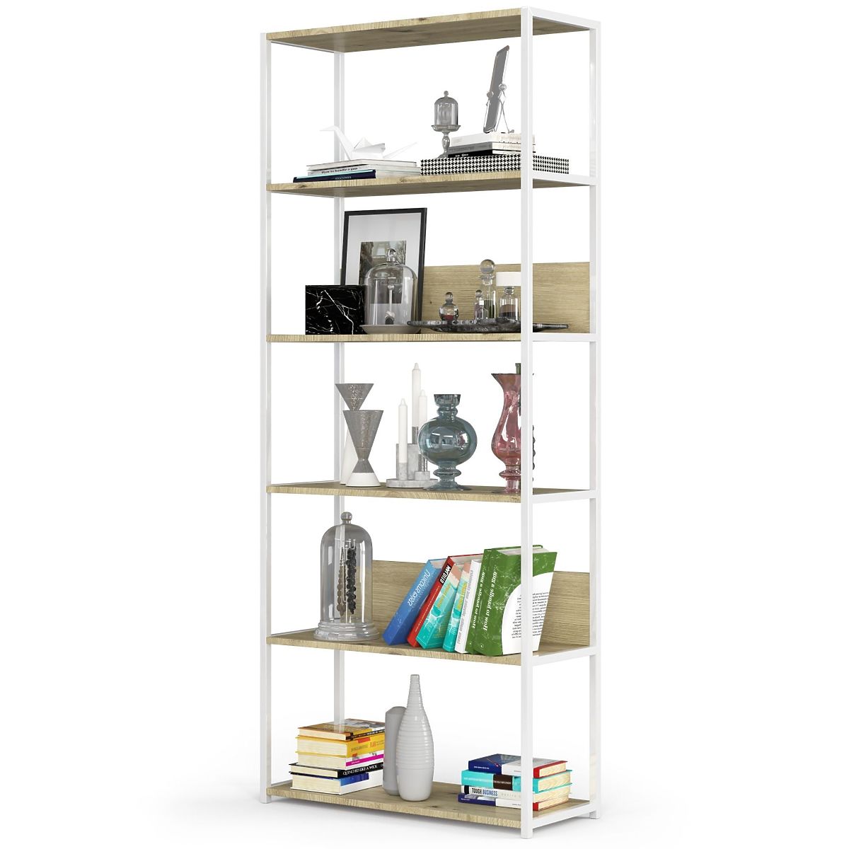 ÉTAGÈRE MÉTALLIQUE LOFT 800 BLANC/CHÊNE ARTISAN