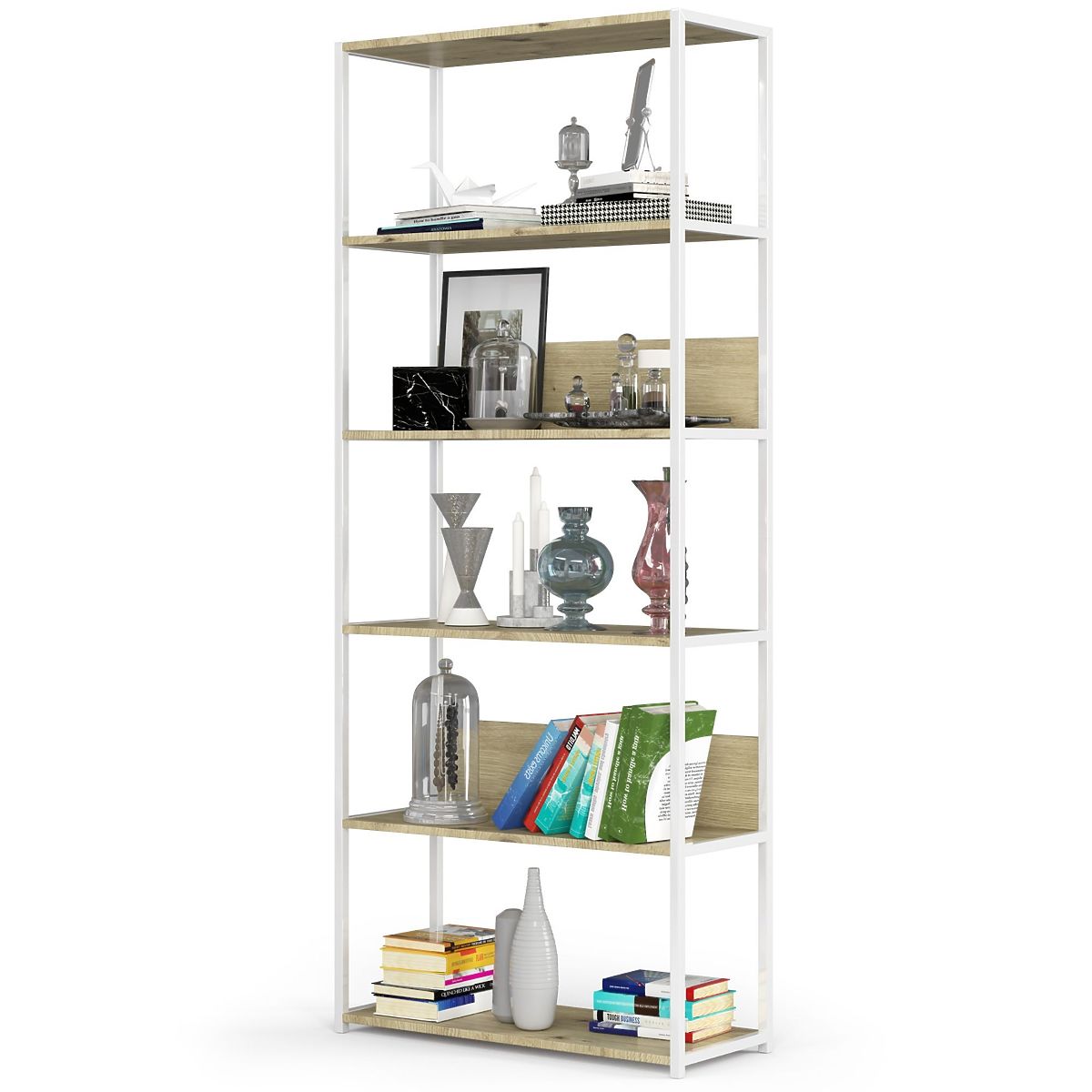 ÉTAGÈRE MÉTALLIQUE LOFT 800 BLANC/CHÊNE ARTISAN