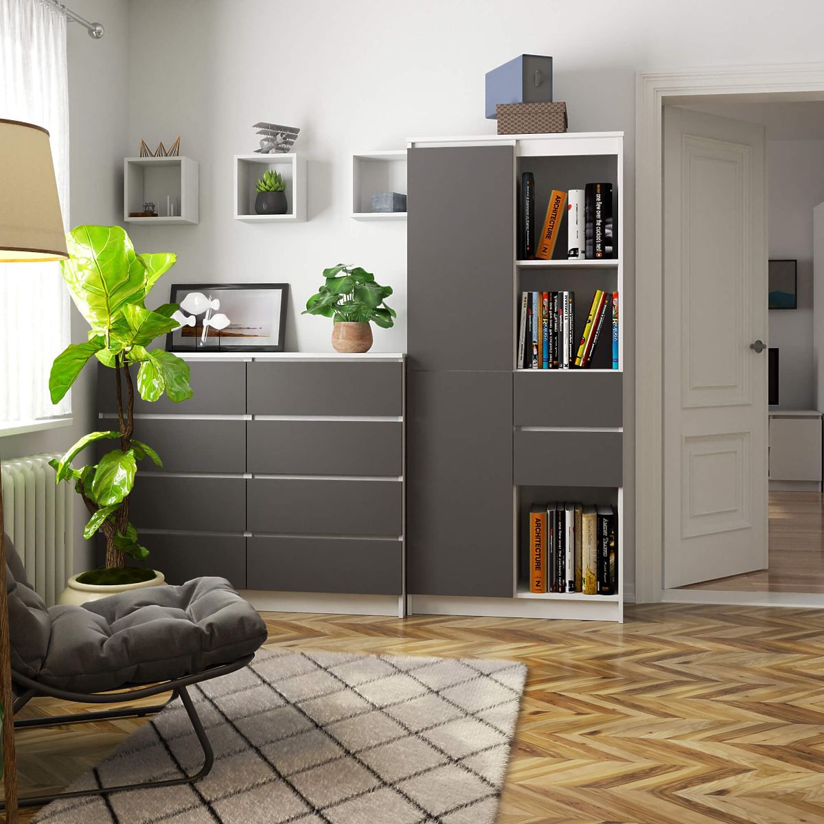 ÉTAGÈRE R15 R80 1D 2SZ CLP PK BLANC / GRIS