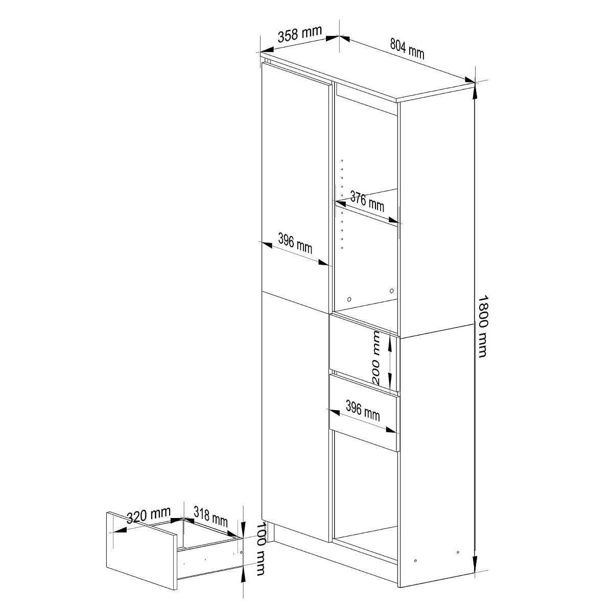 ÉTAGÈRE R15 R80 1D 2SZ CLP PK BLANC / GRIS