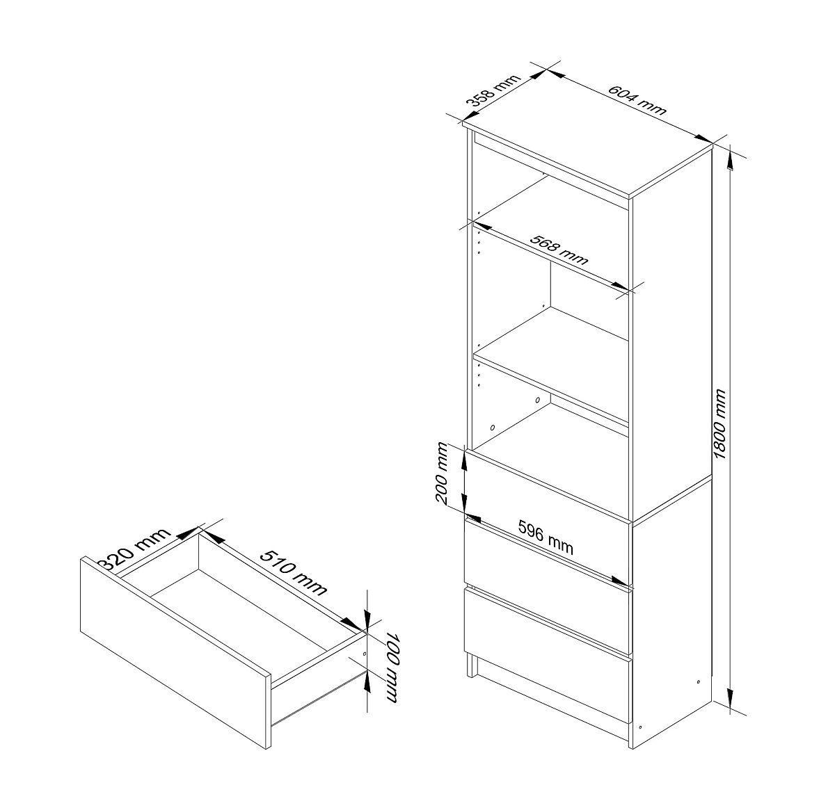 ÉTAGÈRE R60 3TI 2P CLP PK SONOMA / BLANC