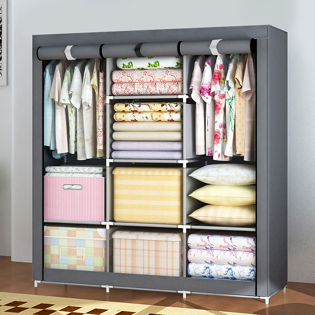 Grande armoire textile avec étagères pour vêtements et chaussures