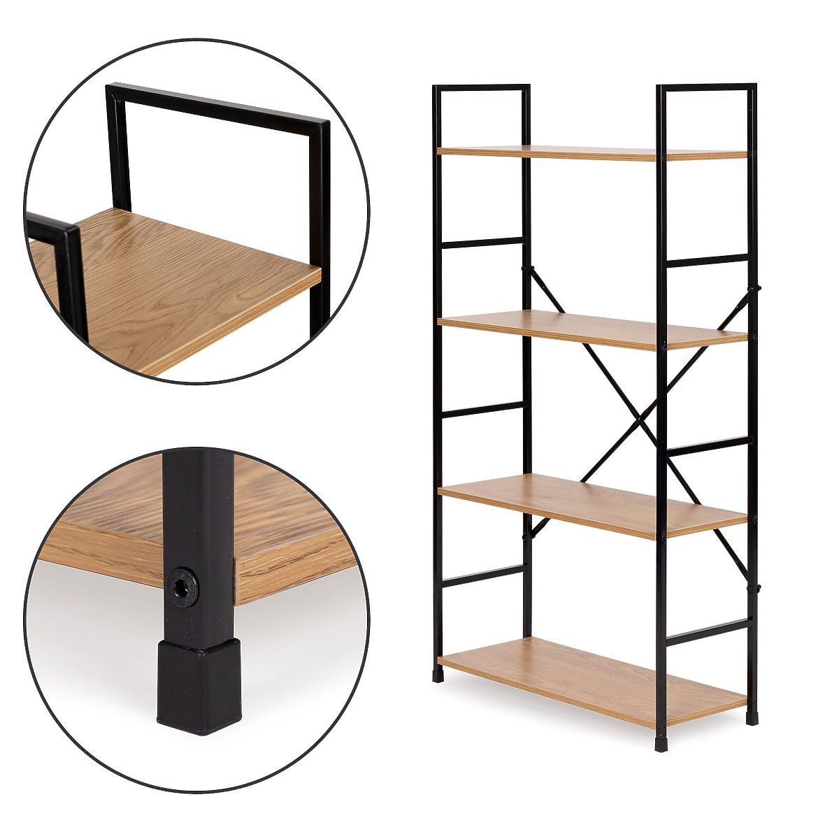 Large étagère en bois 4 étagères moderne LOFT