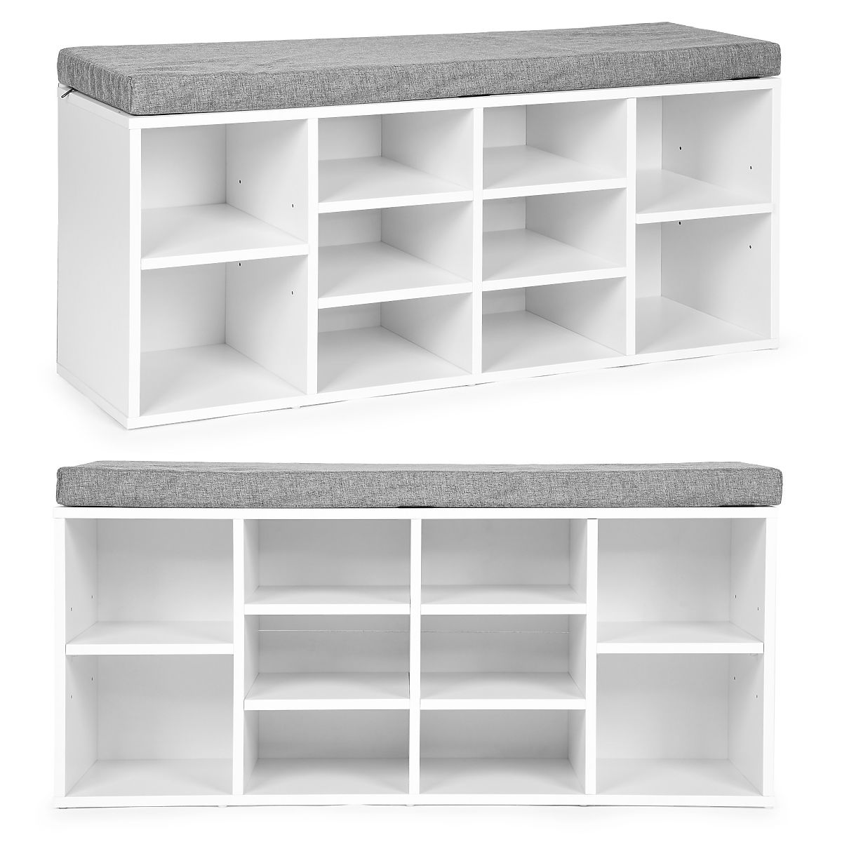 Meuble à chaussures avec coussin gris 10 étagères blanc