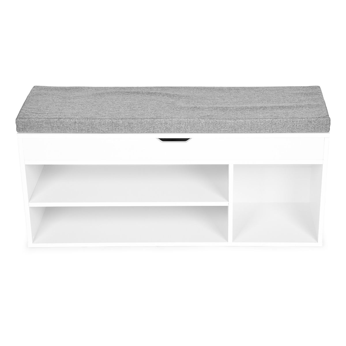 Meuble à chaussures avec coussin gris et siège ouvrant 3 étagères blanc