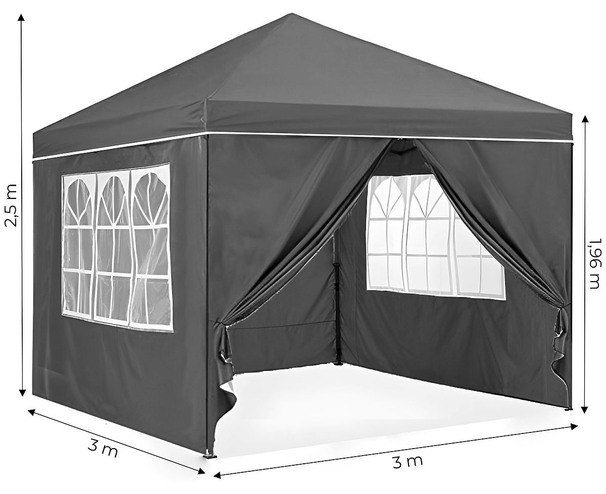 Pavillon de jardin 3x3 m à montage automatique + 4 parois latérales MultiGarden