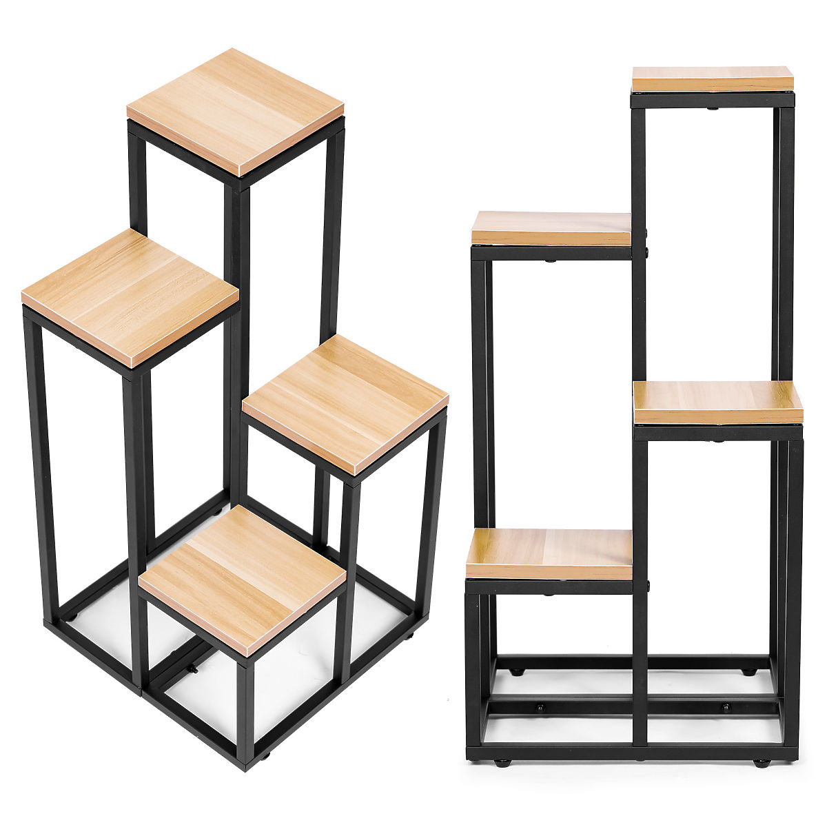 Support pour plantes étagère pour plantes décoration 4 étagères métal MDF noyer clair ModernHome