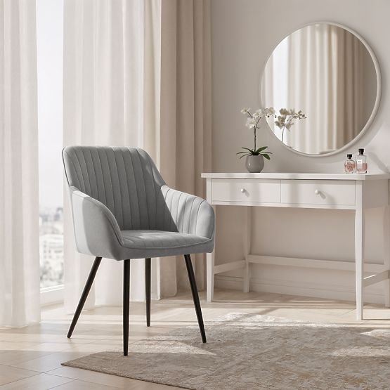 4x Chaise en velours capitonnée avec coutures Gris FLORENCE Pieds noirs