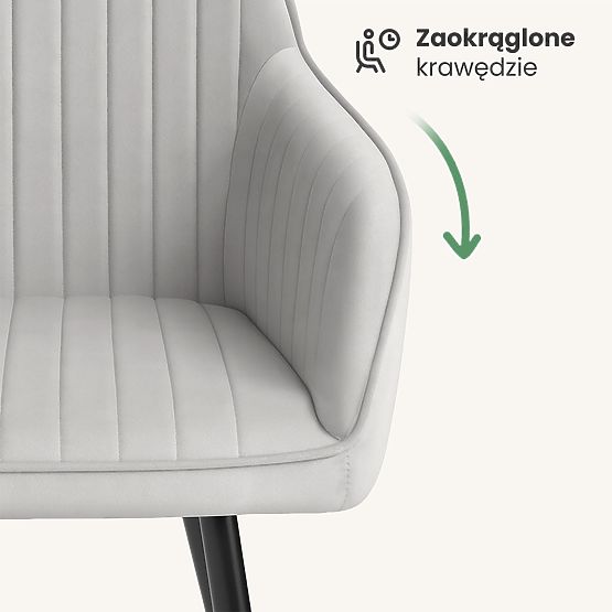 4x Chaise en velours capitonnée avec coutures Gris FLORENCE Pieds noirs