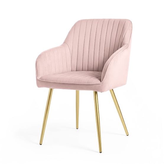 4x Chaise en Velours Capitonnée avec Surpiqûres Rose Poudré FLORENCE Pieds Dorés