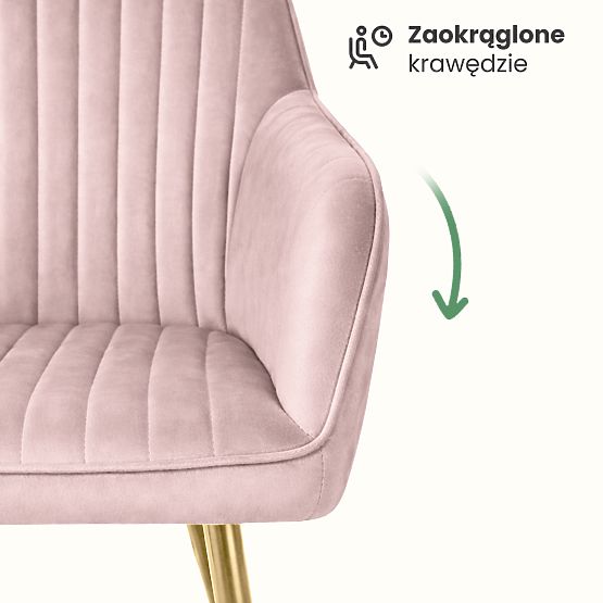 4x Chaise en Velours Capitonnée avec Surpiqûres Rose Poudré FLORENCE Pieds Dorés