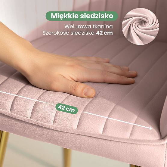 4x Chaise en Velours Capitonnée avec Surpiqûres Rose Poudré FLORENCE Pieds Dorés