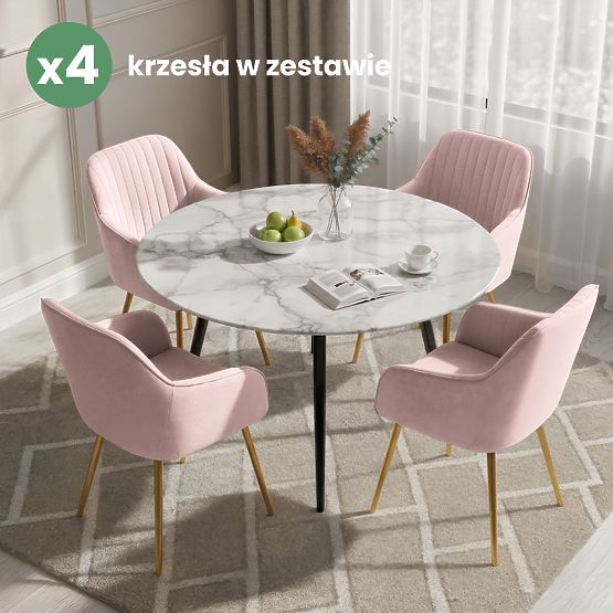 4x Chaise en Velours Capitonnée avec Surpiqûres Rose Poudré FLORENCE Pieds Dorés