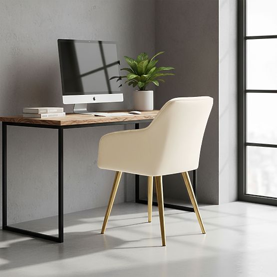 4x Chaise en velours rembourrée avec surpiqûres Crème FLORENCE Pieds dorés