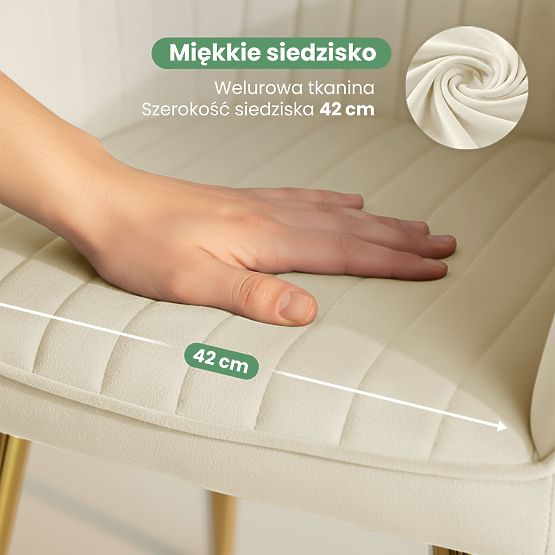 4x Chaise en velours rembourrée avec surpiqûres Crème FLORENCE Pieds dorés