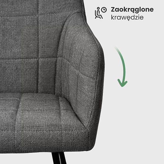 4x Chaise rembourrée avec coutures carrées Graphite Foncé LUXANO Pieds noirs tissu Lumos