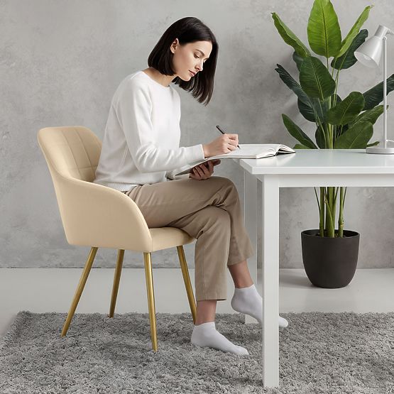 4x Chaise rembourrée avec surpiqûres carrées Beige LUXANO Pieds dorés