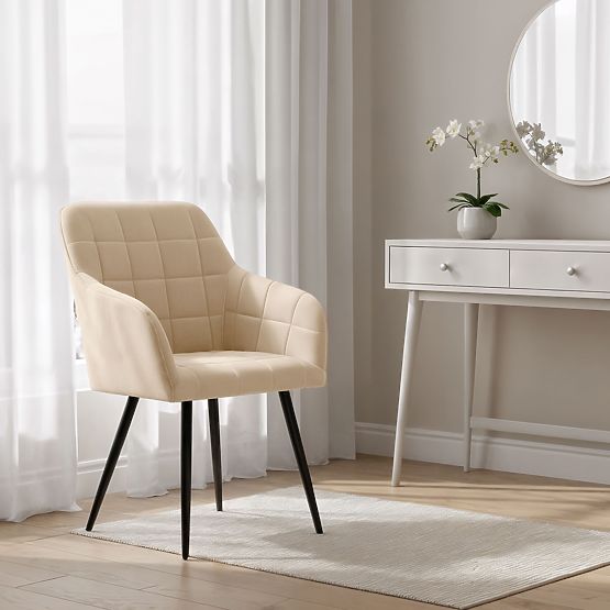 4x Chaise rembourrée avec surpiqûres carrées Beige LUXANO Pieds noirs