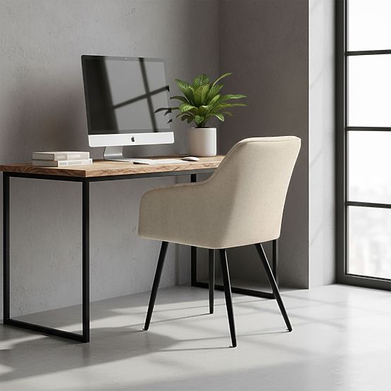 4x Chaise rembourrée avec surpiqûres carrées Beige LUXANO Pieds noirs tissu Lumos