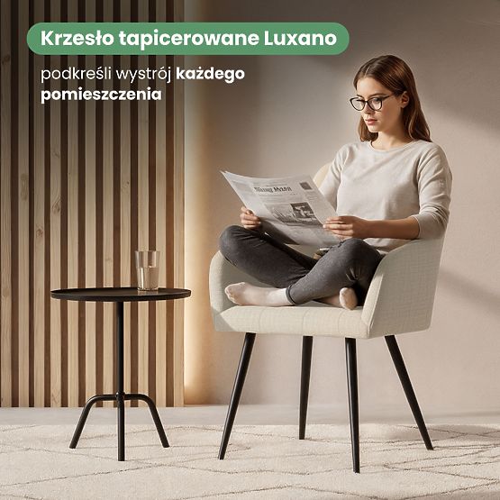 4x Chaise rembourrée avec surpiqûres carrées Beige LUXANO Pieds noirs tissu Lumos