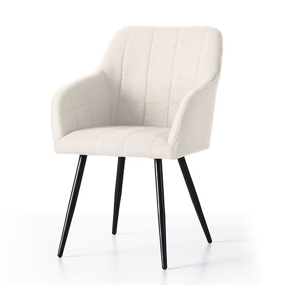 4x Chaise rembourrée avec surpiqûres carrées Crème LUXANO Pieds noirs tissu Lumos