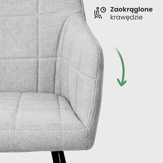 4x Chaise rembourrée avec surpiqûres carrées Gris Clair LUXANO Pieds noirs tissu Lumos