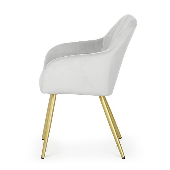 4x Chaise rembourrée avec surpiqûres carrées Grise LUXANO Pieds dorés