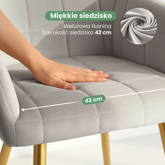 4x Chaise rembourrée avec surpiqûres carrées Grise LUXANO Pieds dorés