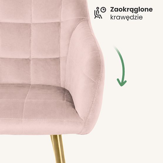 4x Chaise rembourrée avec surpiqûres carrées Rose Poudré LUXANO Pieds dorés